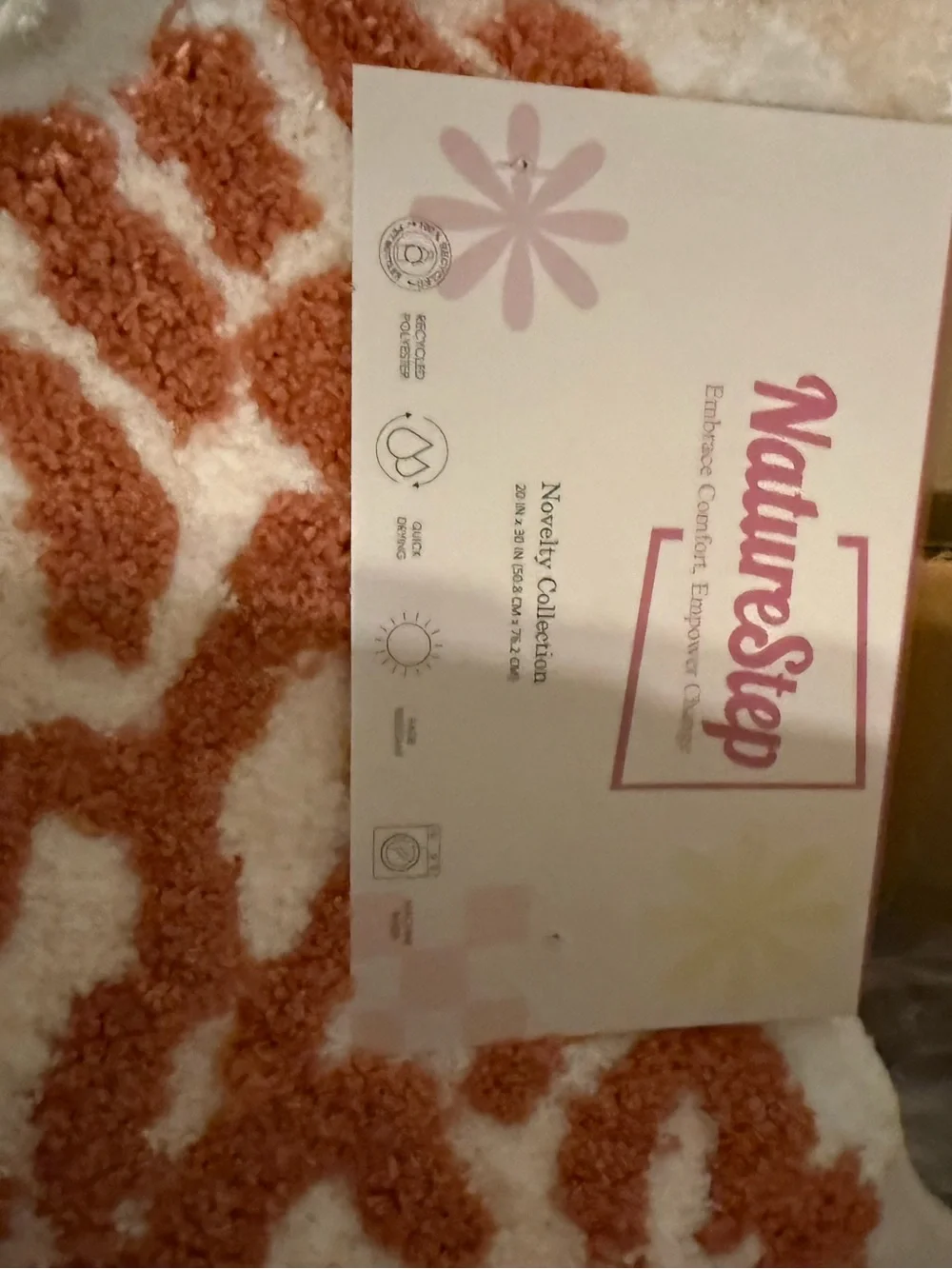 NatureStep nonskid cheetah bath rug 20x30 white 100% recycled polyester
